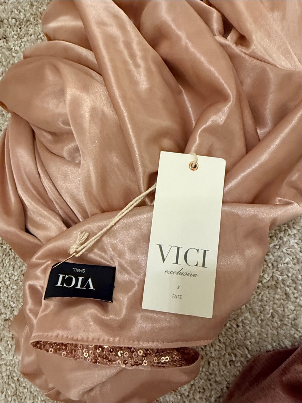 Vici Rose Gold Sequin Wrap Romper with Velvet Tie - Picture 7 of 8
